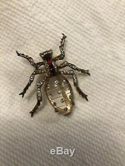 Rare Vintage Coro Sterling Silver Rhinestone Lucite Jelly Belly Spider Brooch