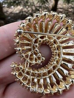 Rare Vintage Crown Trifari Alfred Philippe Rhinestone Gold-tone Swirl Pin Brooch