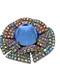 Rare Vintage Domed Blue Moonstone Cabochon Double Ruffle Rhinestone Brooch Pin