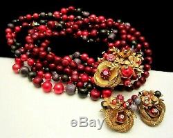 Rare Vintage Early Miriam Haskell Convertible Necklace/Brooch & Earring Set A39