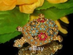 Rare Vintage Estate Designer Flower Bead Rs Ciner Turtle Brooch Pin Antique