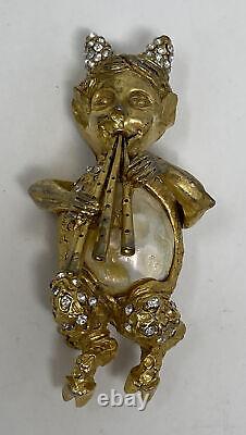 Rare Vintage Hattie Carnegie Figural Playing Instrument Pearl Rhinestone Brooch