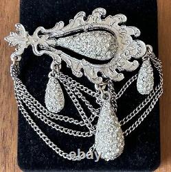 Rare Vintage Hattie Carnegie Signed Clear Pave Rhinestone Chatelain Brooch Pin