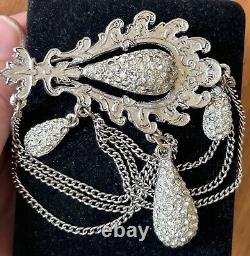 Rare Vintage Hattie Carnegie Signed Clear Pave Rhinestone Chatelain Brooch Pin