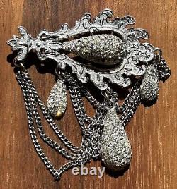 Rare Vintage Hattie Carnegie Signed Clear Pave Rhinestone Chatelain Brooch Pin