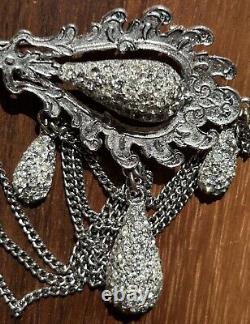 Rare Vintage Hattie Carnegie Signed Clear Pave Rhinestone Chatelain Brooch Pin