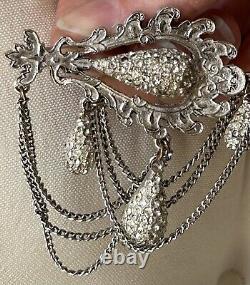 Rare Vintage Hattie Carnegie Signed Clear Pave Rhinestone Chatelain Brooch Pin