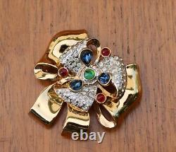 Rare Vintage Jeweled Gripoix Glass Gold Tone Statement Pin Brooch Made in Italy