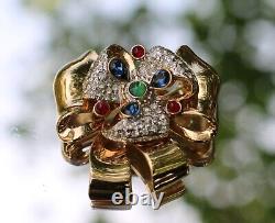 Rare Vintage Jeweled Gripoix Glass Gold Tone Statement Pin Brooch Made in Italy