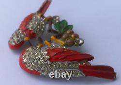 Rare Vintage Marcel Boucher Rhinestone Enamel Love Birds Brooch Pin