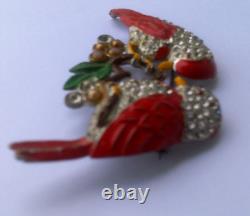 Rare Vintage Marcel Boucher Rhinestone Enamel Love Birds Brooch Pin