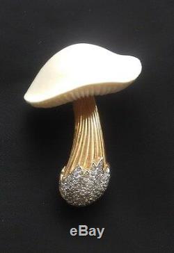 Rare Vintage Nettie Rosenstein Mushroom Rhinestone Accent Brooch