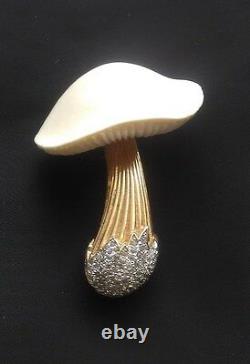Rare Vintage Nettie Rosenstein Mushroom Rhinestone Accent Brooch