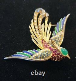 Rare Vintage SPHINX Brooch Crystals & Rhinestone BIRD OF PARADISE gold tone