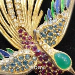 Rare Vintage SPHINX Brooch Crystals & Rhinestone BIRD OF PARADISE gold tone
