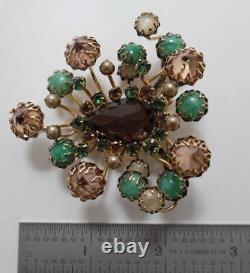 Rare Vintage Schreiner Heart Shaped Rhinestone Cabochon Faux Pearl Pin Brooch
