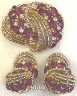 Rare Vintage Signed Boucher Cabochon Brooch Pin And Earrings Set