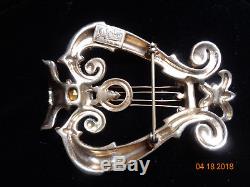 Rare Vintage Signed Coro Craft Sterling Carnegie Hall Jeweled Harp Brooch Pin