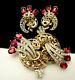 Rare Vintage Signed Coro Duette Goldtone Red Rhinestone Brooch & Earring Set A69