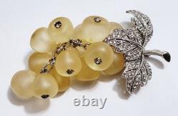 Rare Vintage Signed Hattie Carnegie Lucite & Rhinestone Grape Cluster Brooch