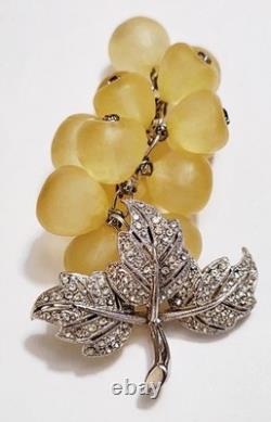 Rare Vintage Signed Hattie Carnegie Lucite & Rhinestone Grape Cluster Brooch