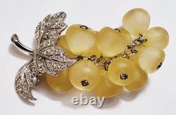 Rare Vintage Signed Hattie Carnegie Lucite & Rhinestone Grape Cluster Brooch