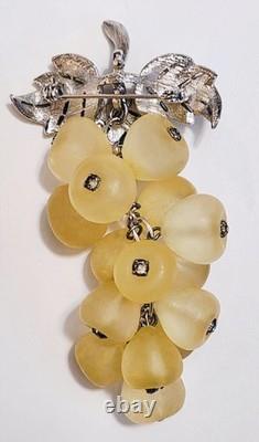 Rare Vintage Signed Hattie Carnegie Lucite & Rhinestone Grape Cluster Brooch