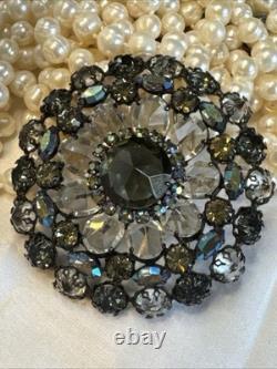 Rare Vintage Signed Schreiner New York Rhinestone Pendant Brooch