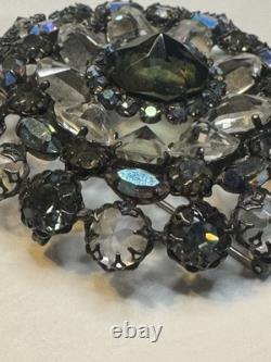 Rare Vintage Signed Schreiner New York Rhinestone Pendant Brooch