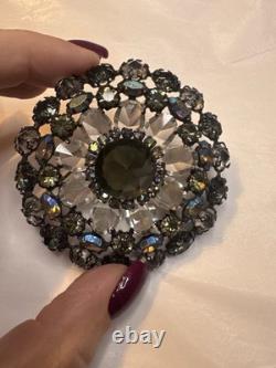 Rare Vintage Signed Schreiner New York Rhinestone Pendant Brooch