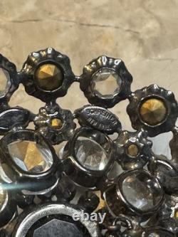 Rare Vintage Signed Schreiner New York Rhinestone Pendant Brooch