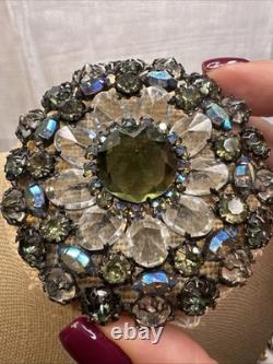 Rare Vintage Signed Schreiner New York Rhinestone Pendant Brooch