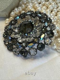 Rare Vintage Signed Schreiner New York Rhinestone Pendant Brooch