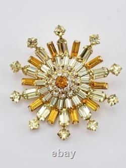 Rare Vintage Signed Sherman-Amber, Citrine Swarovski Rhinestone Brooch