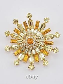 Rare Vintage Signed Sherman-Amber, Citrine Swarovski Rhinestone Brooch