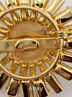 Rare Vintage Signed Sherman-Amber, Citrine Swarovski Rhinestone Brooch