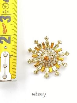 Rare Vintage Signed Sherman-Amber, Citrine Swarovski Rhinestone Brooch
