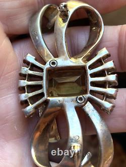 Rare Vintage Sterling Silver Rhinestone Bow Mazer Brooch Pin 1940's