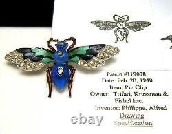 Rare Vintage Trifari Enamel Bee Wasp Brooch Shoebutton Glass Rhinestone Patented