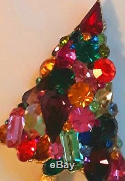 Rare Vintage Weiss Heavily Jeweled Christmas Tree Pin Brooch Book Piece Signed
