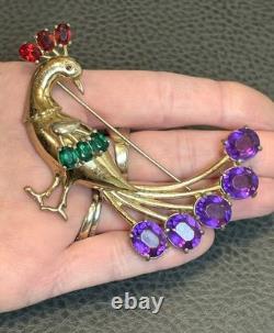 Rare Vtg 1942 Adolph Katz Signed Coro Rhinestones Peacock Brooch Pin Book Piece