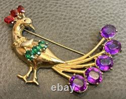 Rare Vtg 1942 Adolph Katz Signed Coro Rhinestones Peacock Brooch Pin Book Piece