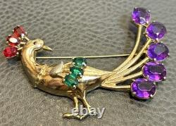 Rare Vtg 1942 Adolph Katz Signed Coro Rhinestones Peacock Brooch Pin Book Piece