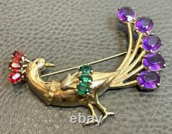 Rare Vtg 1942 Adolph Katz Signed Coro Rhinestones Peacock Brooch Pin Book Piece