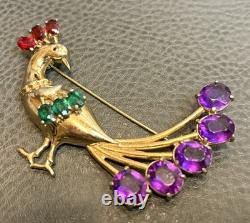 Rare Vtg 1942 Adolph Katz Signed Coro Rhinestones Peacock Brooch Pin Book Piece