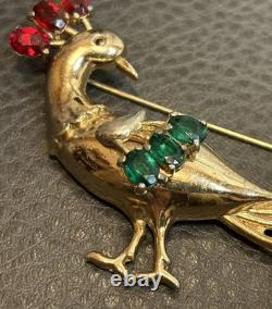 Rare Vtg 1942 Adolph Katz Signed Coro Rhinestones Peacock Brooch Pin Book Piece