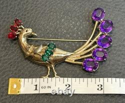 Rare Vtg 1942 Adolph Katz Signed Coro Rhinestones Peacock Brooch Pin Book Piece