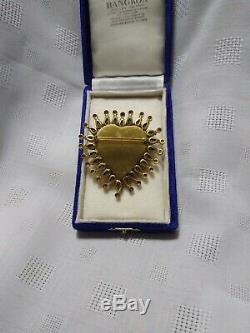 Rare Vtg 1950s Unsigned Chanel Heart Pin Red Rhinestone Glass Pearl Brooch WOW
