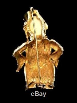 Rare Vtg 2-1/2 Signed HAR Goldtone Jeweled Buddha Asian China Man Brooch Pin A1