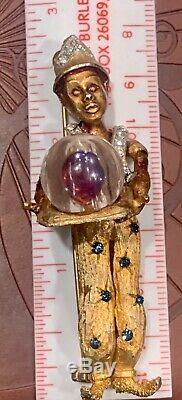 Rare Vtg 2-1/2 Signed HAR Goldtone Jeweled Fortune Teller Genie Brooch Pin